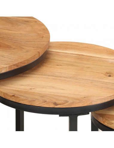 Tavolini Laterali 3 pz in Legno Massello di Acacia