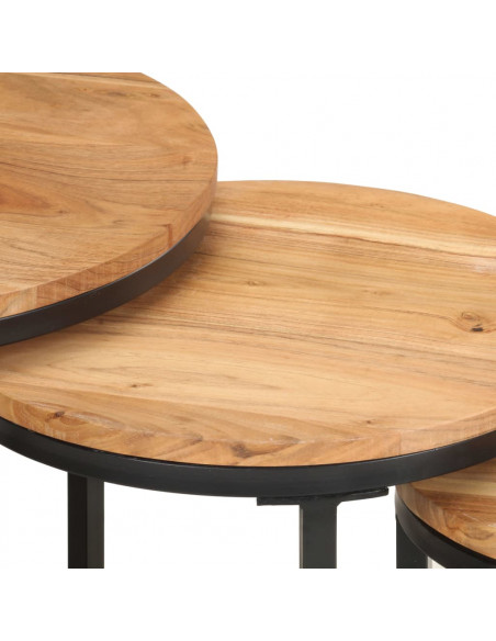 Tavolini Laterali 3 pz in Legno Massello di Acacia