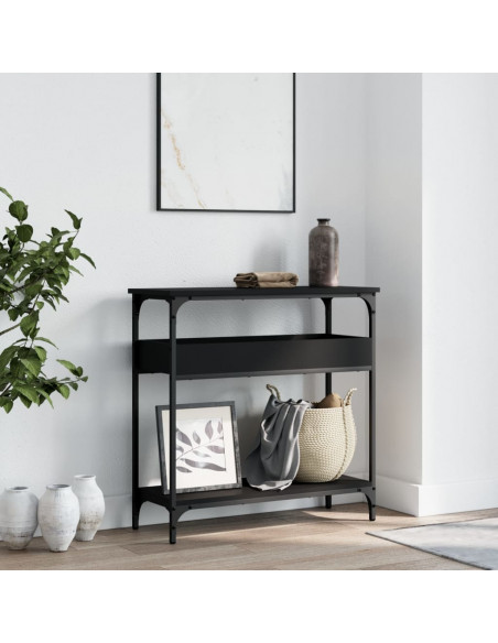 Tavolo Consolle con Ripiano Nero 75x29x75cm Legno Multistrato