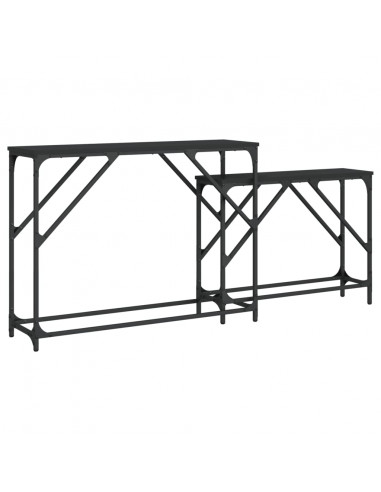 Tavolini Consolle Impilabili 2 pz Neri in Legno Multistrato