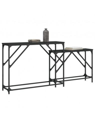 Tavolini Consolle Impilabili 2 pz Neri in Legno Multistrato