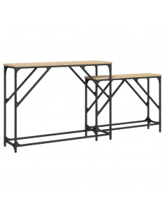Tavoli Consolle Impilabili 2pz Rovere Sonoma Legno Multistrato 2
