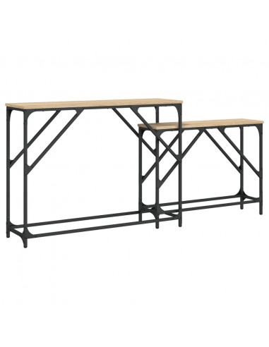 Tavoli Consolle Impilabili 2pz Rovere Sonoma Legno Multistrato