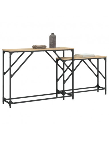 Tavoli Consolle Impilabili 2pz Rovere Sonoma Legno Multistrato