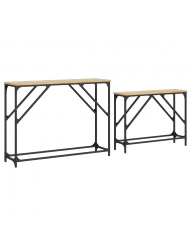 Tavoli Consolle Impilabili 2pz Rovere Sonoma Legno Multistrato