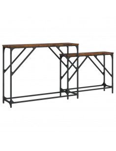 Tavoli Consolle Impilabili 2pz Rovere Fumo Legno Multistrato 2