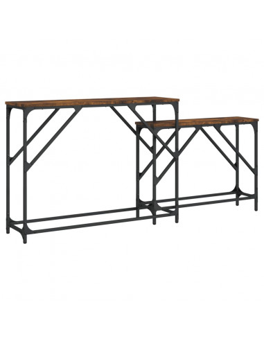 Tavoli Consolle Impilabili 2pz Rovere Fumo Legno Multistrato