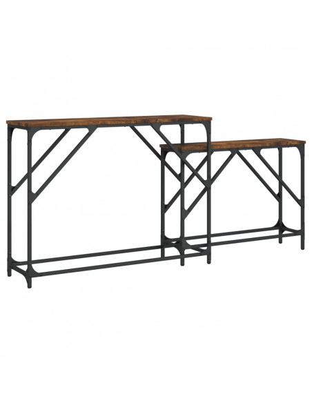 Tavoli Consolle Impilabili 2pz Rovere Fumo Legno Multistrato