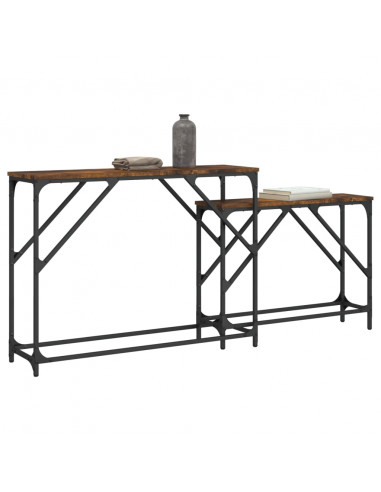 Tavoli Consolle Impilabili 2pz Rovere Fumo Legno Multistrato
