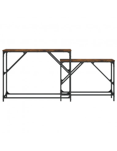 Tavoli Consolle Impilabili 2pz Rovere Fumo Legno Multistrato