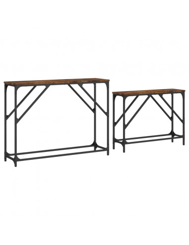 Tavoli Consolle Impilabili 2pz Rovere Fumo Legno Multistrato