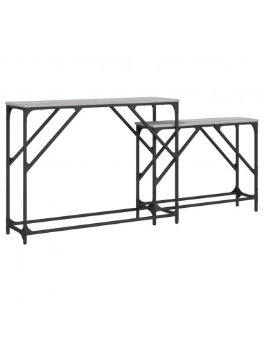 Tavoli Consolle Impilabili 2pz Grigio Sonoma Legno Multistrato