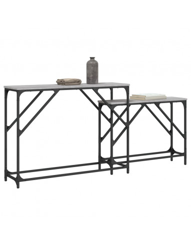 Tavoli Consolle Impilabili 2pz Grigio Sonoma Legno Multistrato