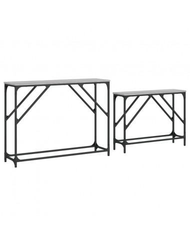 Tavoli Consolle Impilabili 2pz Grigio Sonoma Legno Multistrato