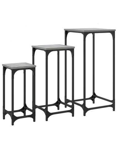 Tavolini Impilabili 3 pz Grigio Sonoma in Legno Multistrato