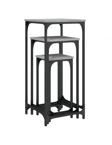 Tavolini Impilabili 3 pz Grigio Sonoma in Legno Multistrato