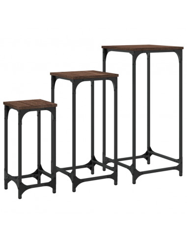 Tavolini Impilabili 3 pz Rovere Marrone in Legno Multistrato
