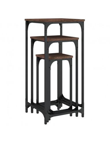 Tavolini Impilabili 3 pz Rovere Marrone in Legno Multistrato