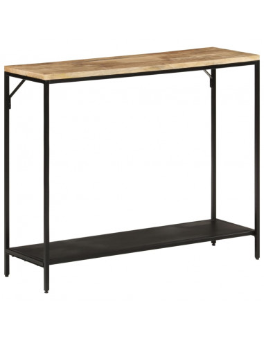 Tavolo Consolle 90x30x75cm Legno Massello Mango Grezzo e Ferro