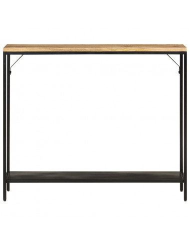 Tavolo Consolle 90x30x75cm Legno Massello Mango Grezzo e Ferro