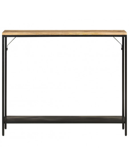 Tavolo Consolle 90x30x75cm Legno Massello Mango Grezzo e Ferro