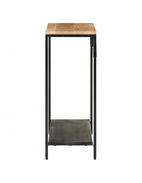 Tavolo Consolle 90x30x75cm Legno Massello Mango Grezzo e Ferro