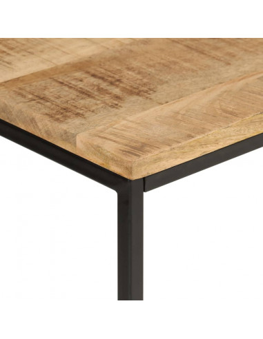 Tavolo Consolle 90x30x75cm Legno Massello Mango Grezzo e Ferro