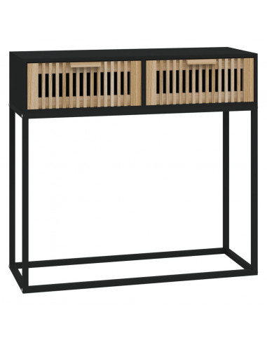 Tavolino Consolle Nero 80x30x75 cm Legno Multistrato e Ferro