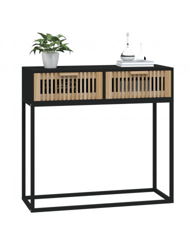 Tavolino Consolle Nero 80x30x75 cm Legno Multistrato e Ferro