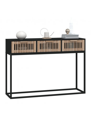 Tavolino Consolle Nero 105x30x75 cm Legno Multistrato e Ferro