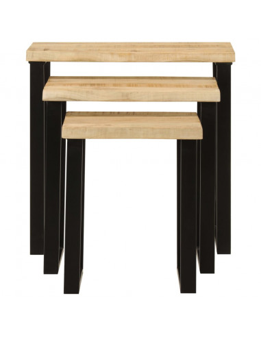 Tavolini a Incastro 3 pz Bordi Vivi in Legno Massello di Mango