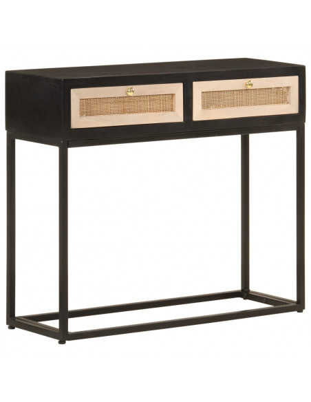 Tavolo Consolle Nero 90x30x76cm Legno Massello di Mango e Ferro