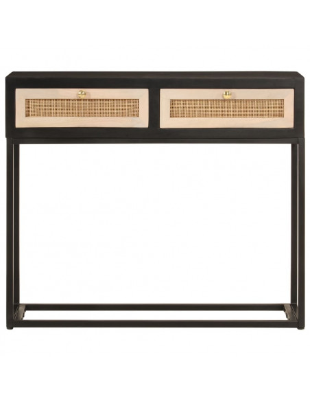 Tavolo Consolle Nero 90x30x76cm Legno Massello di Mango e Ferro