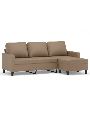 Divano a 3 Posti con Poggiapiedi Cappuccino 180cm in Similpelle