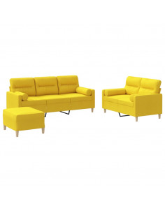 Set di Divani 3 pz con Cuscini Giallo Chiaro in Tessuto