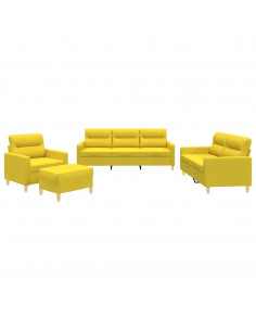 Set di Divani 4 pz con Cuscini Giallo Chiaro in Tessuto