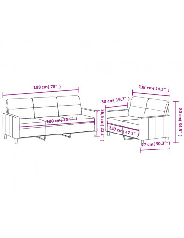 Set di Divani 2 pz con Cuscini Giallo Chiaro in Tessuto