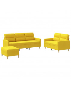 Set di Divani 3 pz con Cuscini Giallo Chiaro in Tessuto