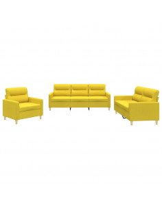 Set di Divani 3 pz con Cuscini Giallo Chiaro in Tessuto