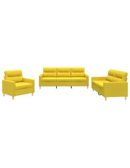 Set di Divani 3 pz con Cuscini Giallo Chiaro in Tessuto