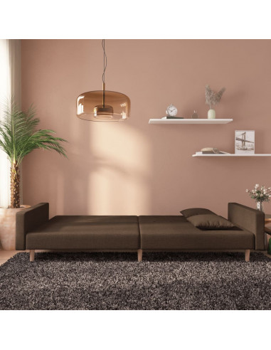 Divano Letto a 2 Posti con 2 Cuscini Marrone in Tessuto