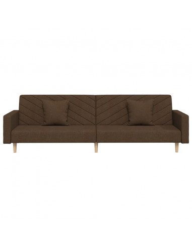 Divano Letto a 2 Posti con 2 Cuscini Marrone in Tessuto