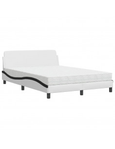 Letto con Materasso Bianco e Nero 140x190 cm in Similpelle 2