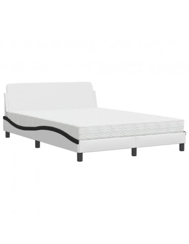 Letto con Materasso Bianco e Nero 140x190 cm in Similpelle