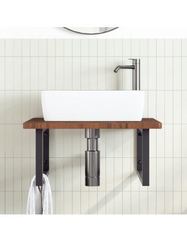 Ripiano a Parete per Lavabo in Acciaio e Massello di Rovere