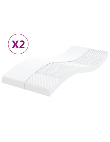 Materassi in Schiuma 2pz Bianchi 100x200cm 7 Zone Durezza 20ILD