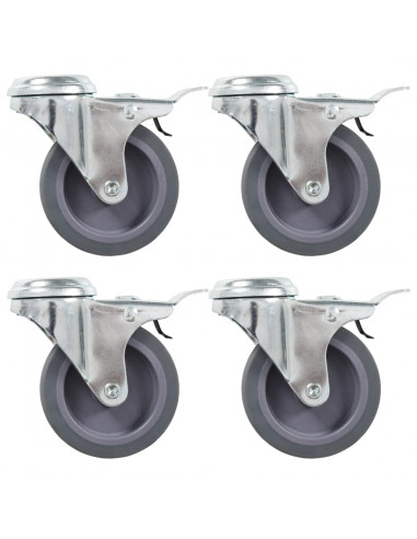 Ruote Girevoli con Foro per Bulloni e Doppio Freno 4 pz 75 mm