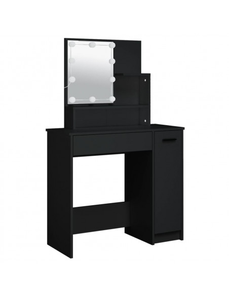 Set Tavolo da Toeletta con LED Nero in Legno Multistrato