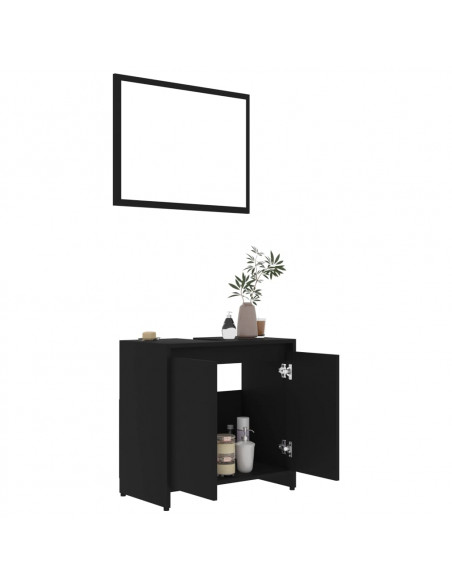 Set Mobili da Bagno Nero in Legno Multistrato