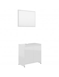 Set Mobili da Bagno Bianco Lucido in Legno Multistrato 2